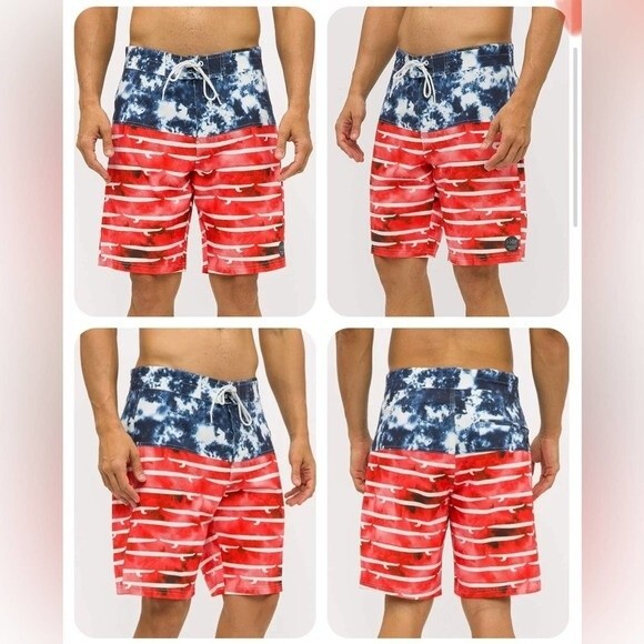 Psycho Tuna Board Shorts Men’s Size 30 USA Flag Tie-Dye 4-Way Stretch Surf Swim - Picture 3 of 10